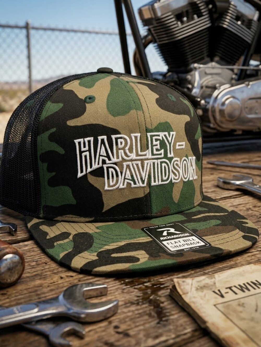 Retro Harley Davidson Hat Red White Embroidered Richardson 112 Biker Snapback US